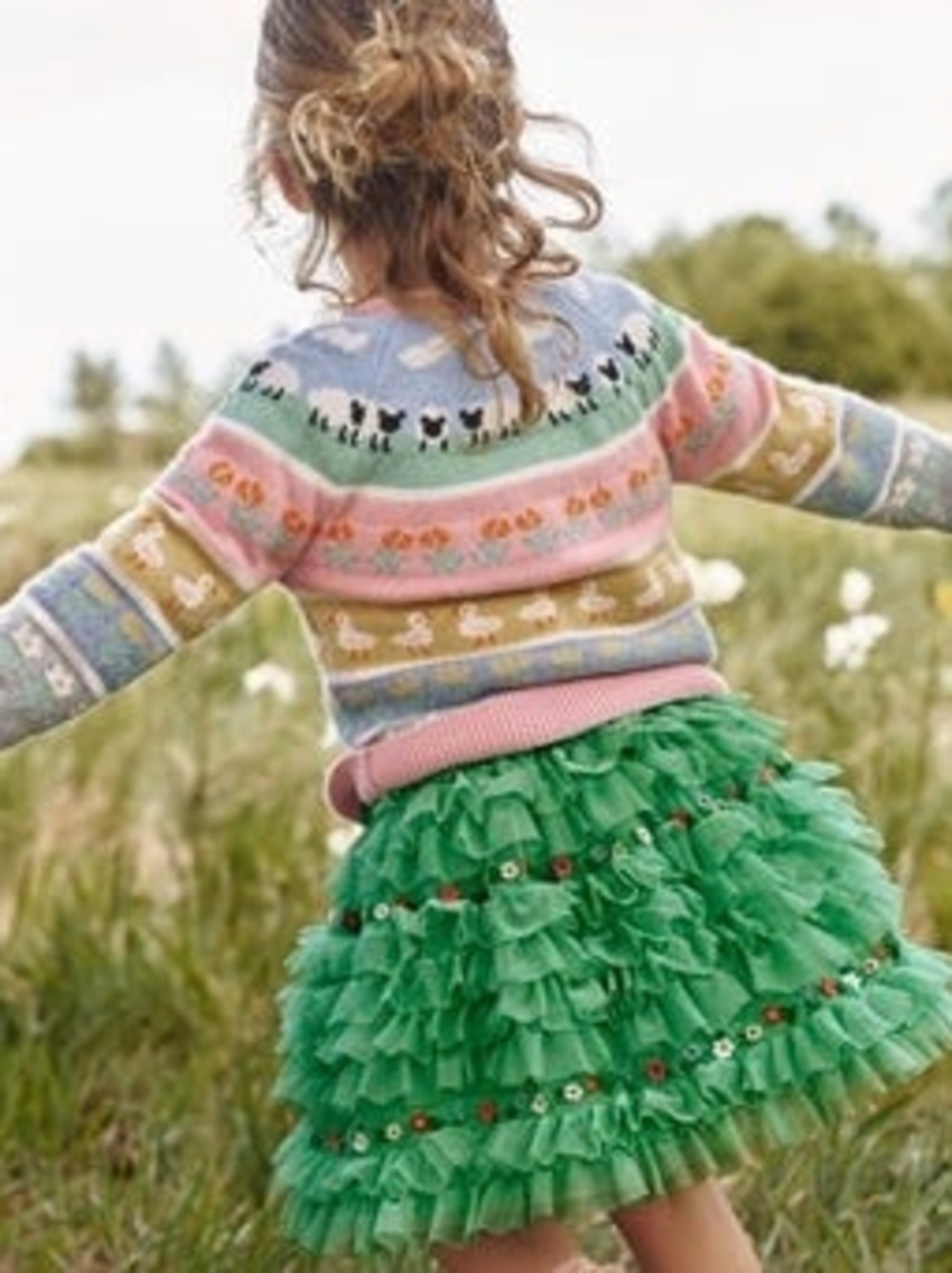 Mini Boden Girls Green Tulle Ruffle Skirt With Floral Embroidery Size 6-7Y